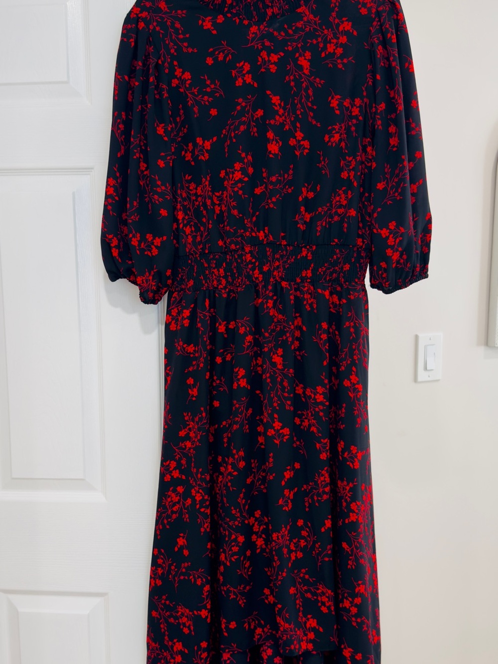 Nanette Lepore Black Midi Dress with Red Floral Print
